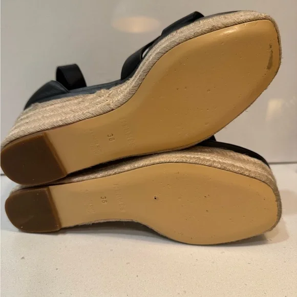 Hermes Elda Black Leather Wedge Sandals Espadrilles size 38 women’s. - Picture 6 of 7
